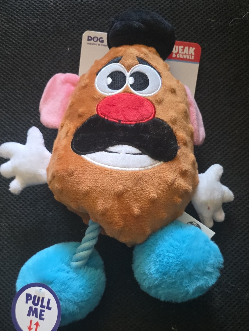 Plush Mr. Potato Dog Toy with Squeak - Brown & Blue